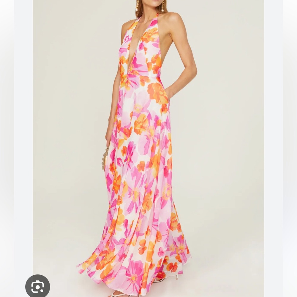 Sau Lee Floral Maxi Jumpsuit in Pink and Orange